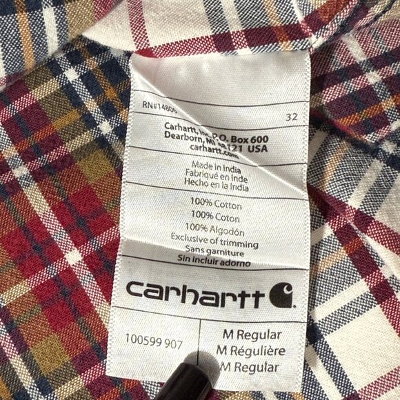 Carhartt Mens Relaxed Fit Plaid Button-Up Shirt Red/White Medium Long Sleeve Cot - Picture 3 of 9